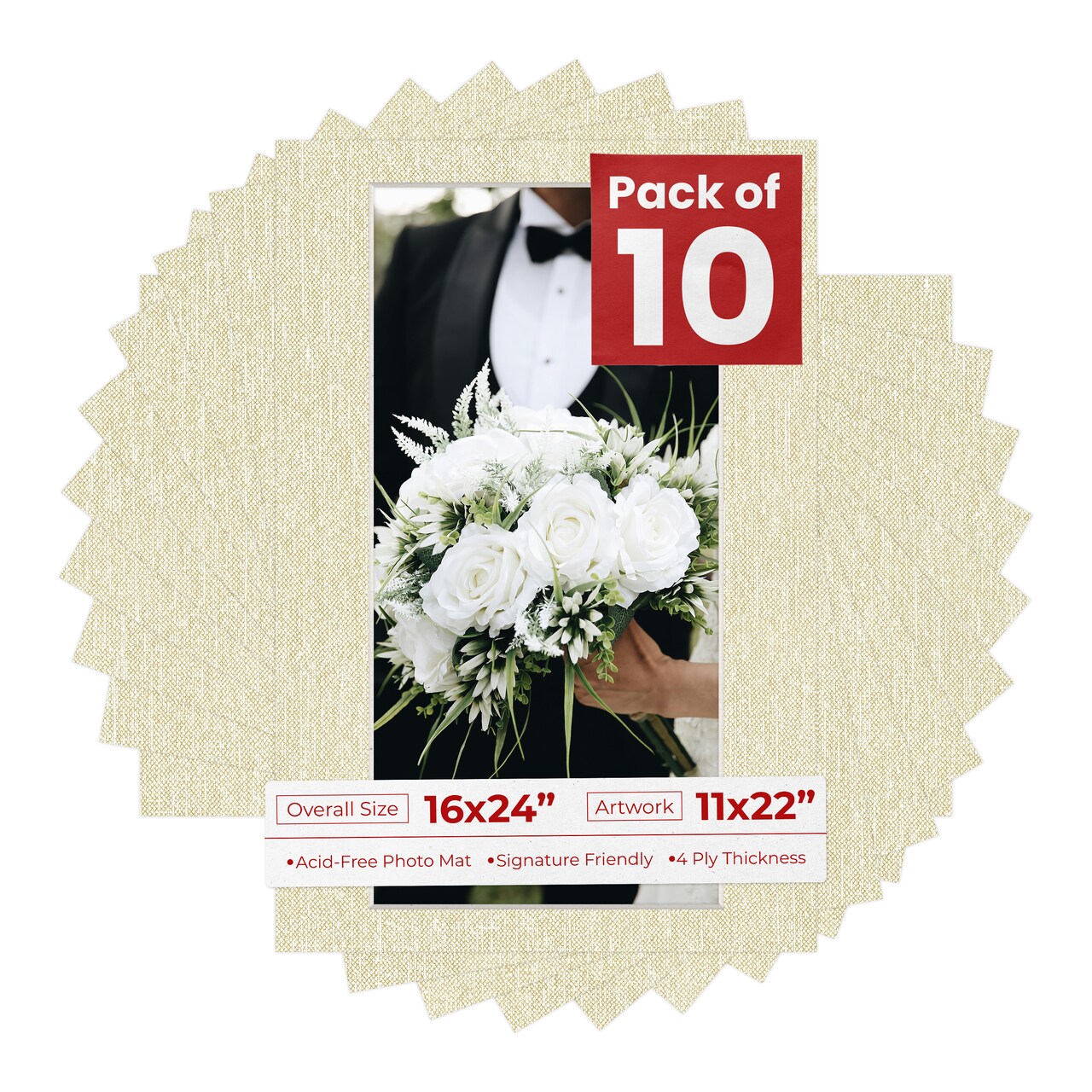 Off White Canvas Mat Board for 16x24 Frames - Fits 11x22 Photos